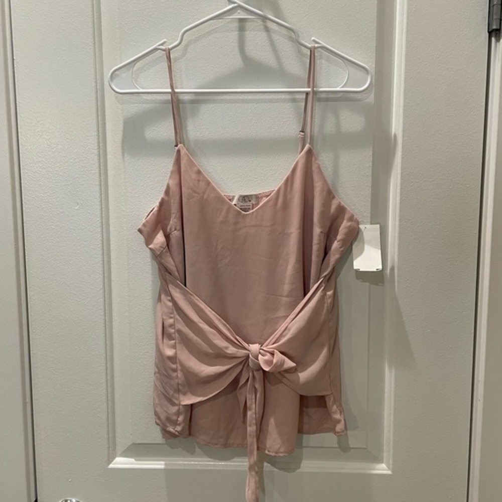 NEW…CAD Elegant Blush Tie Front Spaghetti Strap Blouse
